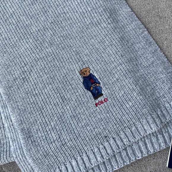 Polo Ralph Lauren polo bear Teddy knit scarf grey NWT - Picture 2 of 4